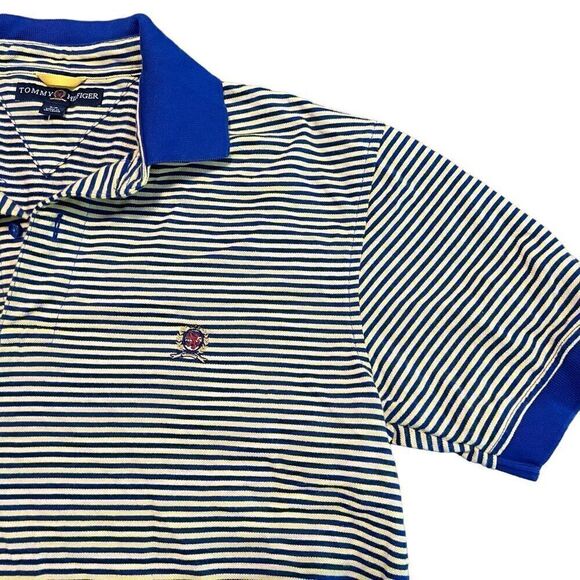 TOMMY HILFIGER Vintage Blue & Yellow Striped Polo Size Small - Picture 3 of 7